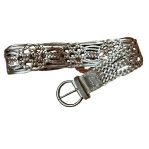 NWT Fossil Wide Woven Silver Metallic Belt Size Large